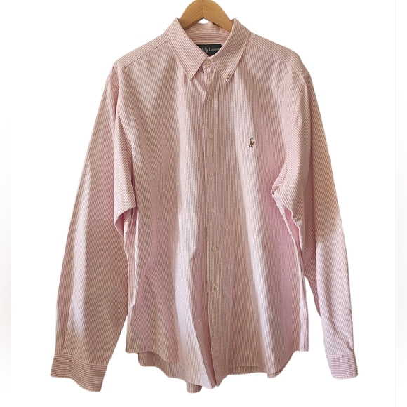 Ralph Lauren Other - Ralph Lauren Mens Thick Pink Pinstripe Classic Fit Pony Logo Shirt 17.5 36/37